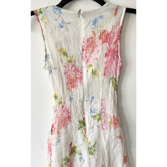 Kenzie White Pink Floral Silk V-Neck Sleeveless Dress 2 - Picture 6 of 10